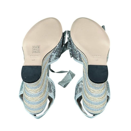 4018 - Gucci Silver Sequin Espadrille Platform Sandals Bow Cosmogonie Size 41 NIB