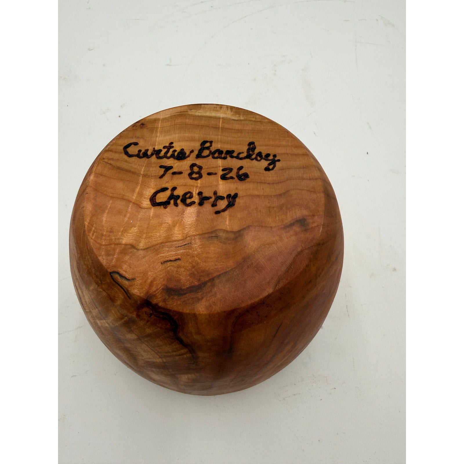 Hand Turned Cherry Wood Bowl with Live Edge, bark inclusion accent, from salvaged cherry log, 5.75" dia x 4.5" tall, hand crafted finish