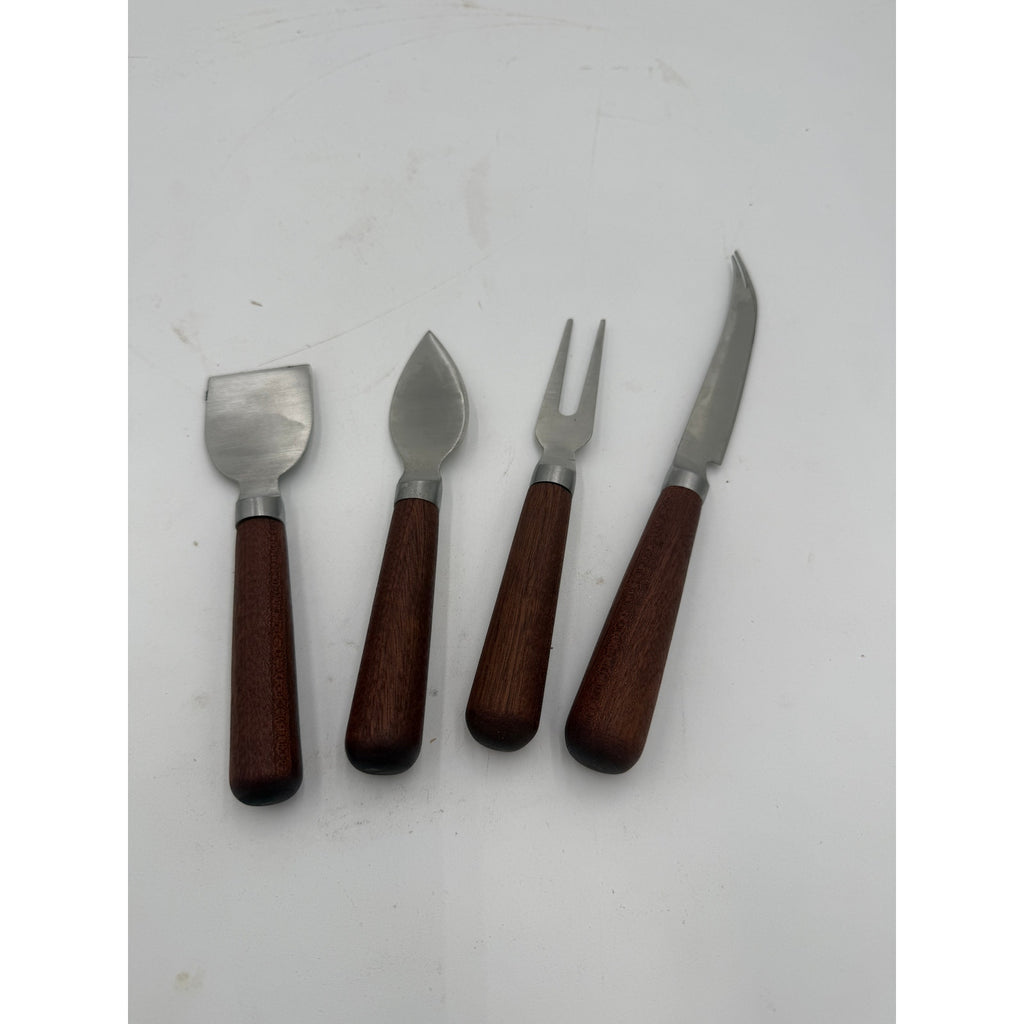 Handcrafted Cheese Knife Set for Entertaining, 4-piece kit, stainless steel blades, food safe, maple or sapele handles