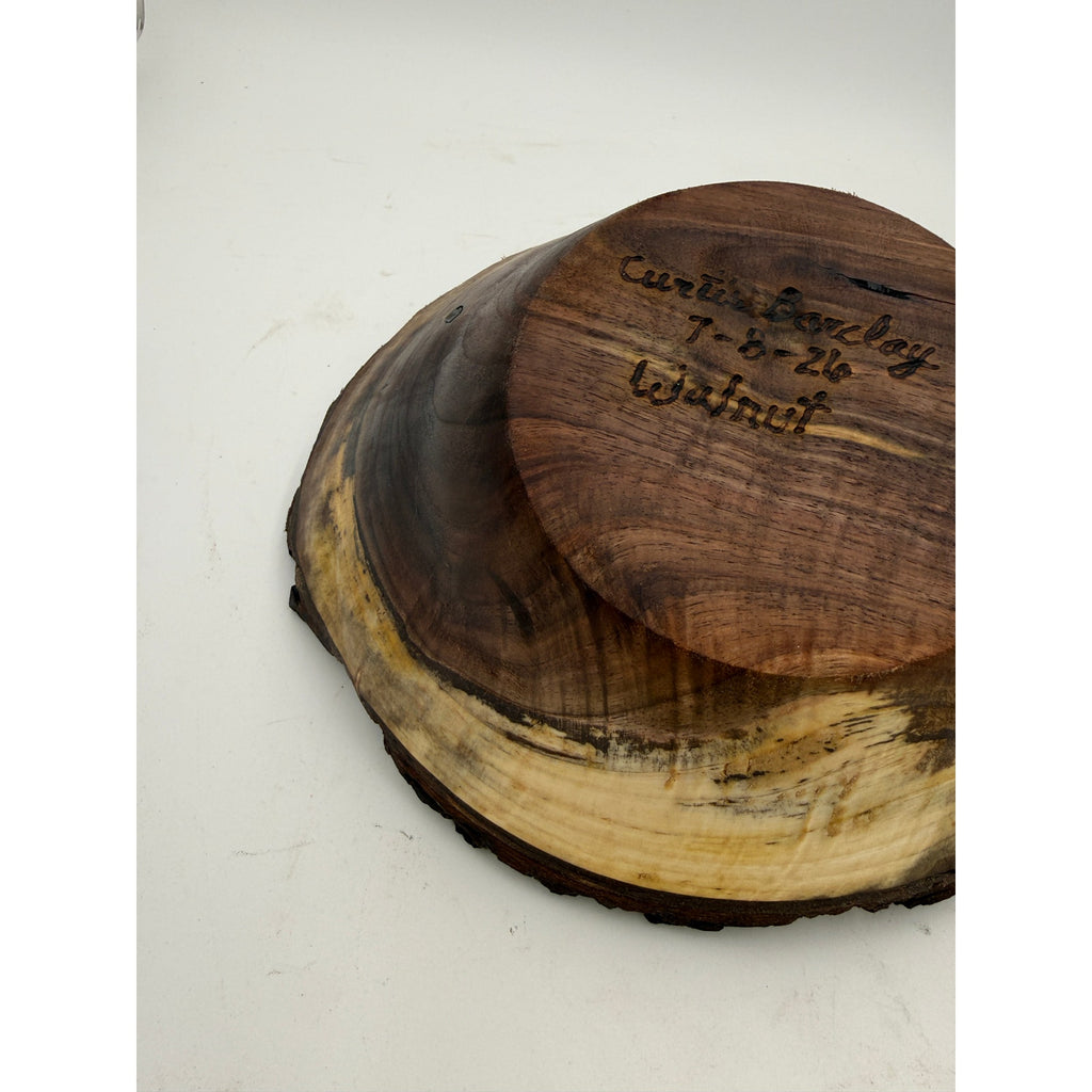 Live Edge Walnut Bark Rim Hand Turned Bowl, 11x8 size, 4.5 in tall, food safe finish, rustic centerpiece, artisan made
