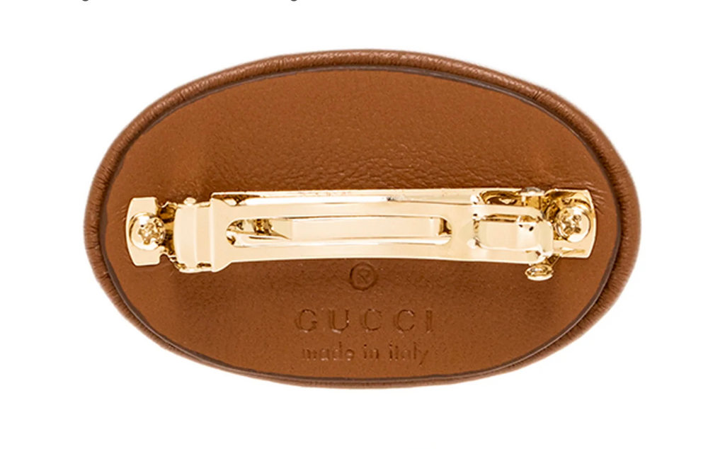 7279 - Gucci Brown Leather GG Hair Barette - New