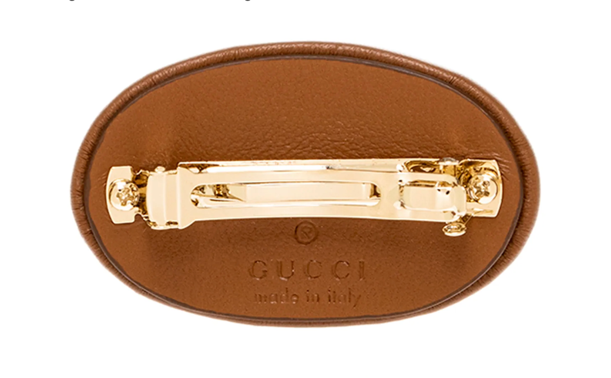7279 - Gucci Brown Leather GG Hair Barette - New