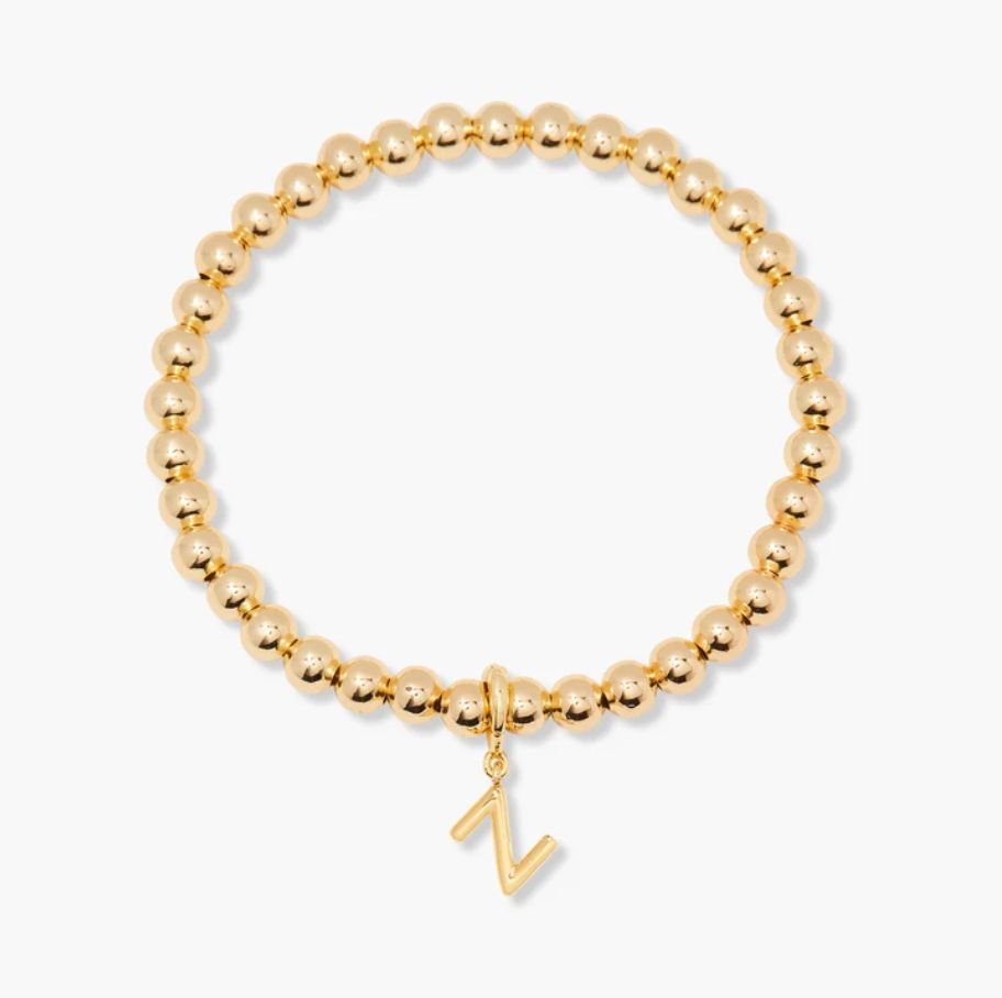 Brook & York Gold Beaded Initial Bracelet Removable Letter Charm Stretch NWT