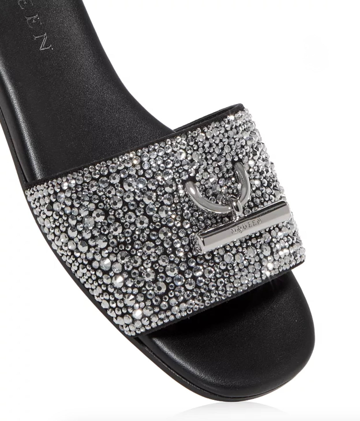 Alexander McQueen Black Crystal T-Bar Slide Sandals Size 40 - New