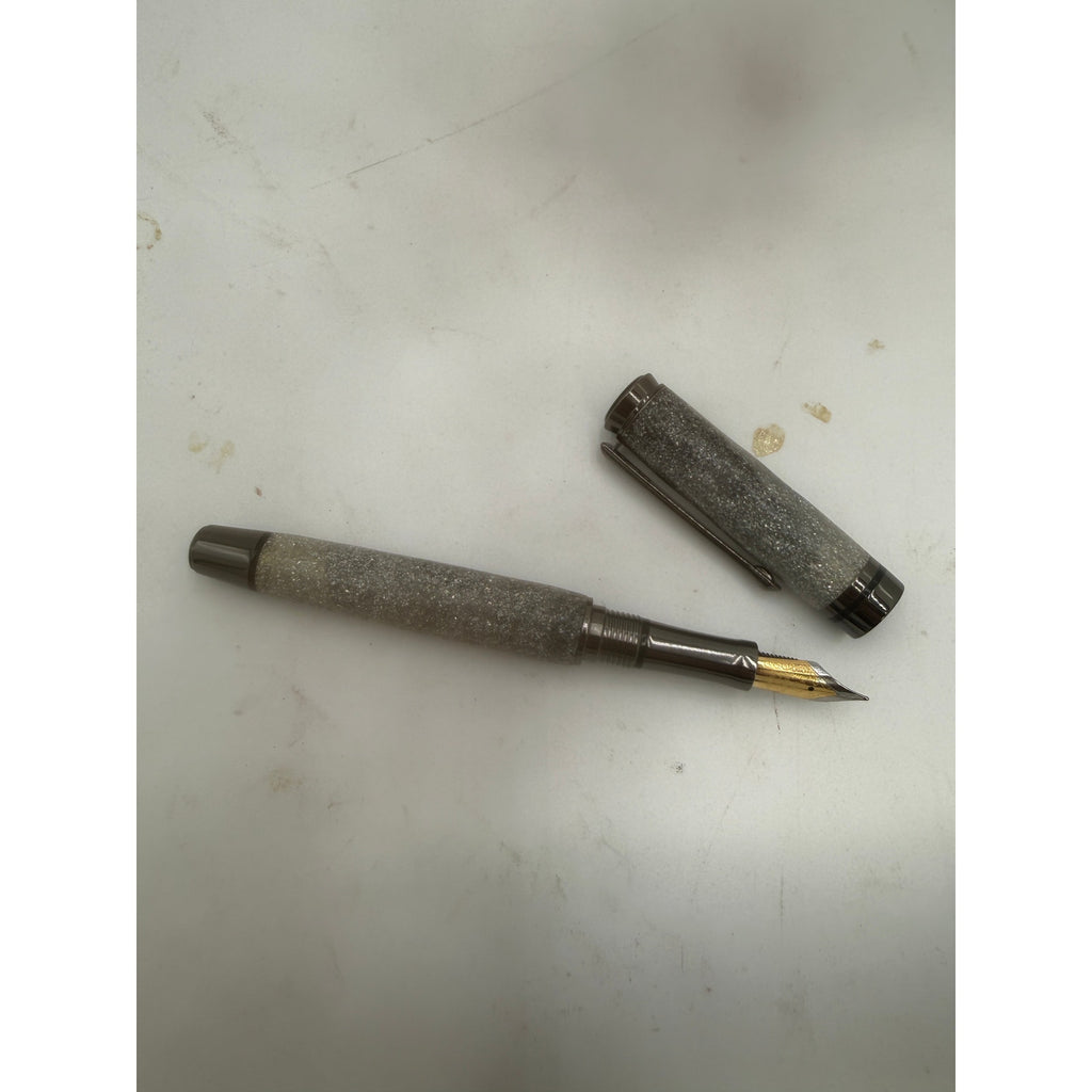 Hand Turned Cyclone Rollerball Pen, Silver Diamondcast Barrel, Gunmetal, Refillable, SKU 1436