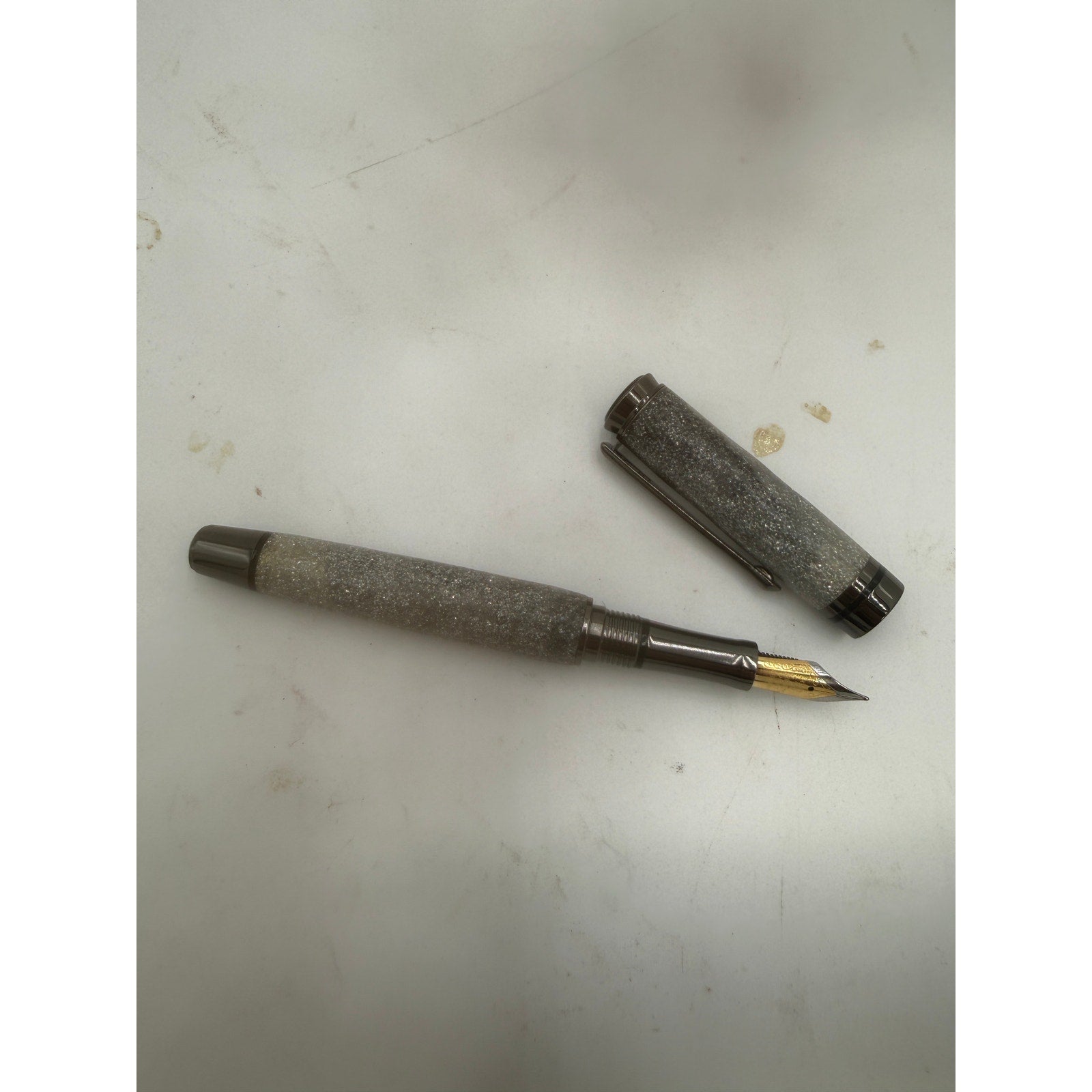 Hand Turned Cyclone Rollerball Pen, Silver Diamondcast Barrel, Gunmetal, Refillable, SKU 1436