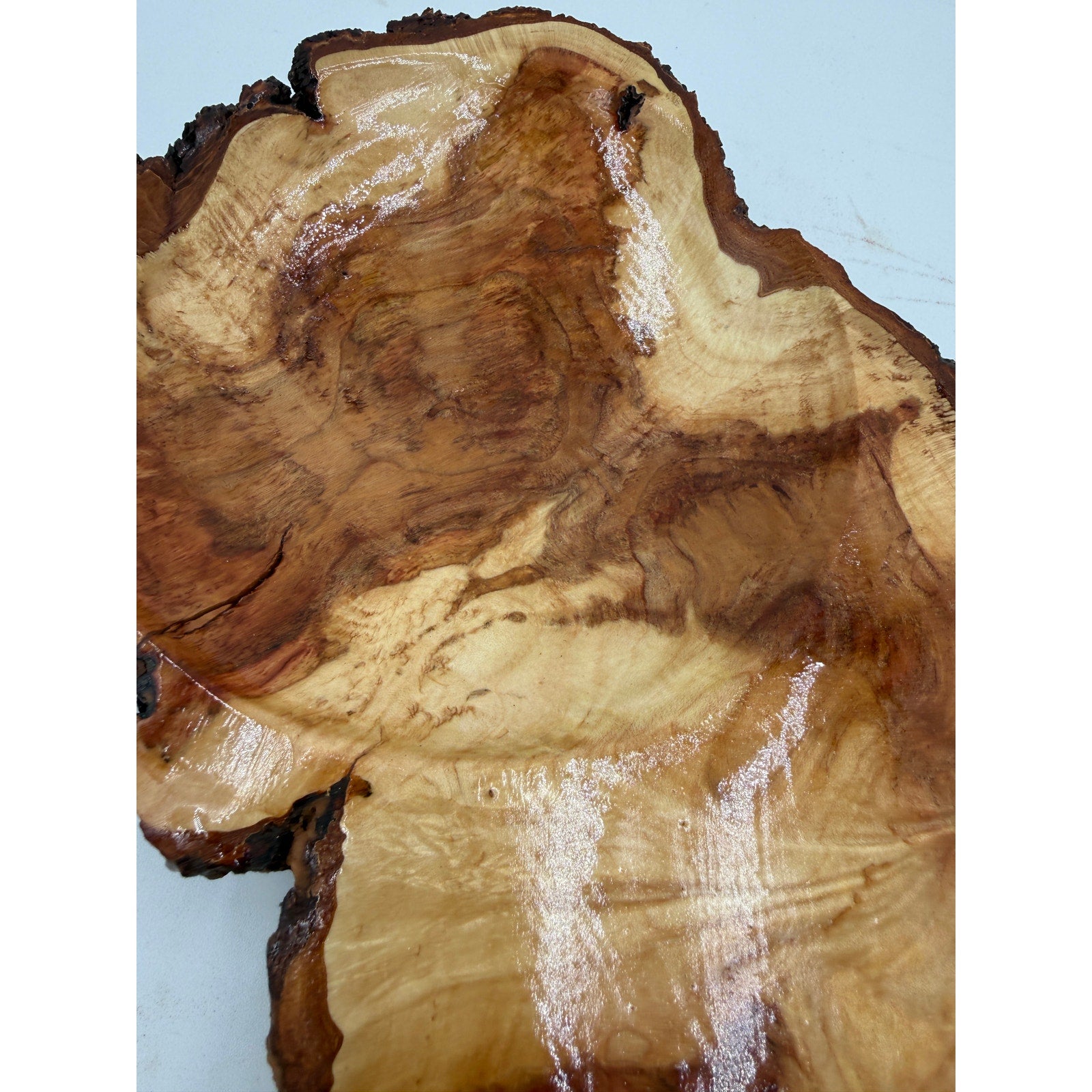 Maple Burl Live Edge Hand Turned Wood Bowl, decorative centerpiece, 11"x7"x2", artisan crafted, natural bark edge