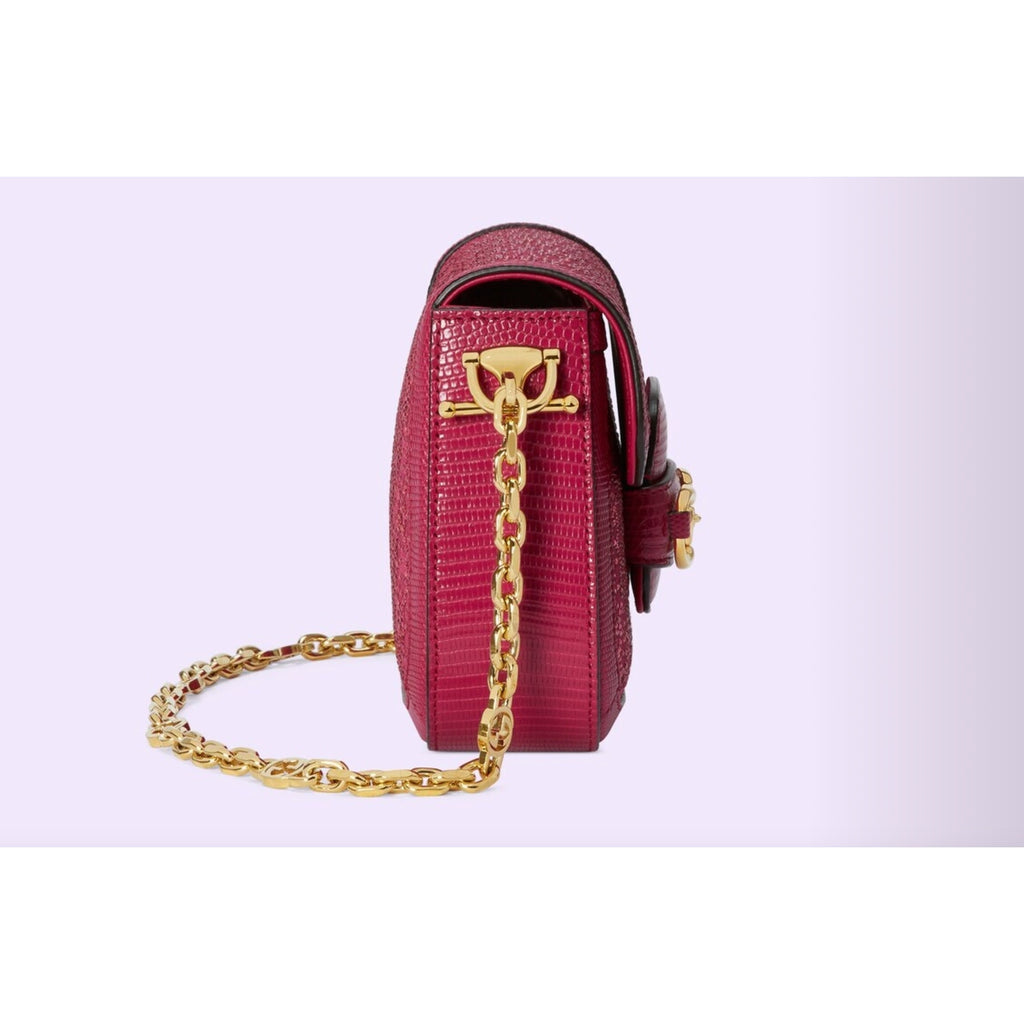 Gucci Mini 1955 Horsebit Pink Lizard Leather & Crystal Bag EXOTIC NIB