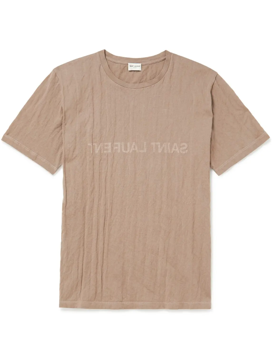 7364 - Saint Laurent Logo-print crinkled cotton-blend jersey t-shirt - Size XL - NWT