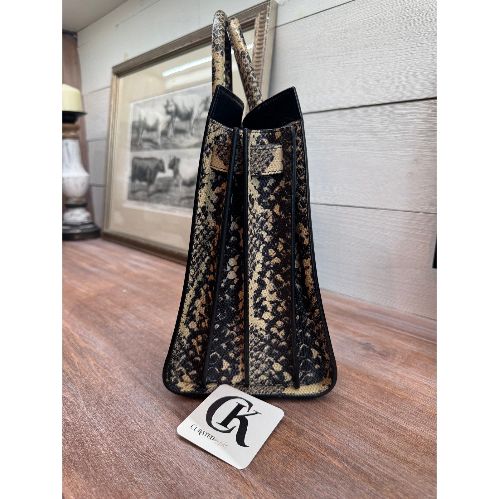 Saint Laurent Black & Snakeskin Sac de Jour Tote Bag - Excellent Condition