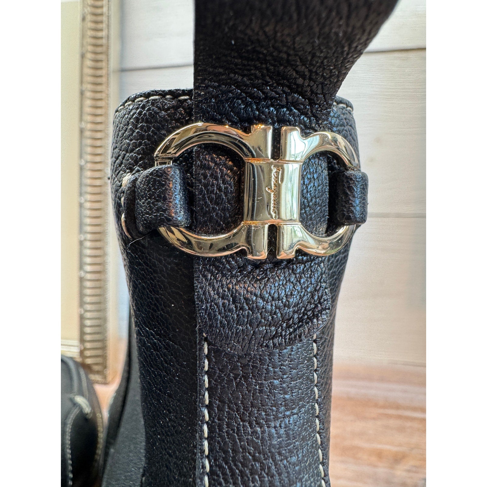 Ferragamo Leather Wedge Boots - Size 40.5 - New in Box