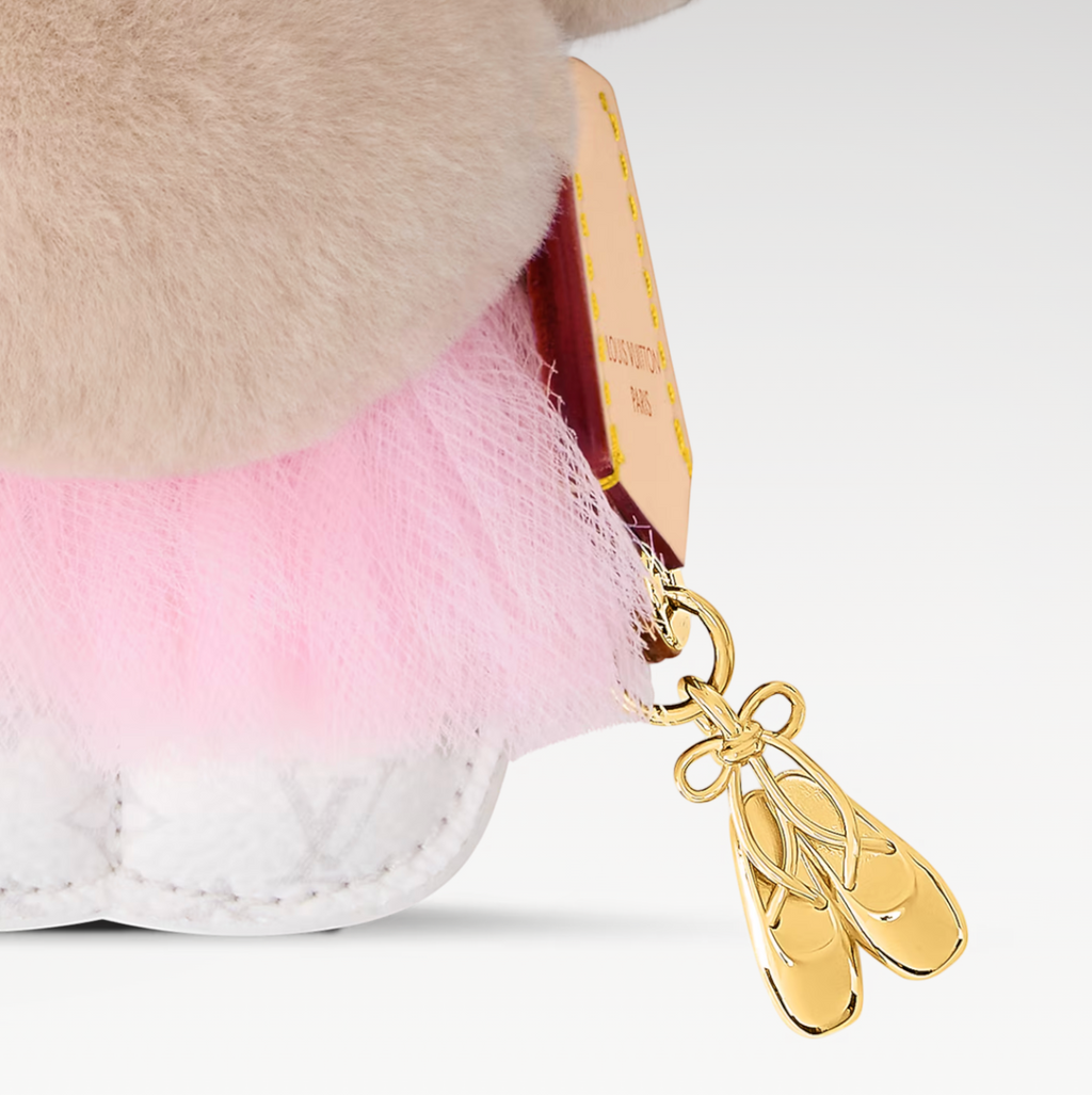 CURATED by Kira Louis Vuitton Vivienne Fashionista Ballerina bag charm with pink tutu and gold ballet shoe charm
