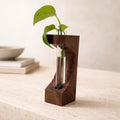 Walnut Propagation Station with Glass Tube, 3x3x9 inches, modern decor, functional bud vase, minimalist planter