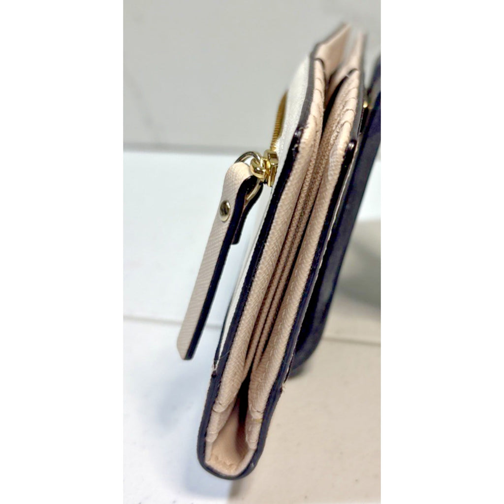 Kate Spade Laurel Way Stacy Snap Wallet Almond Black Leather Saffiano Cream Gold