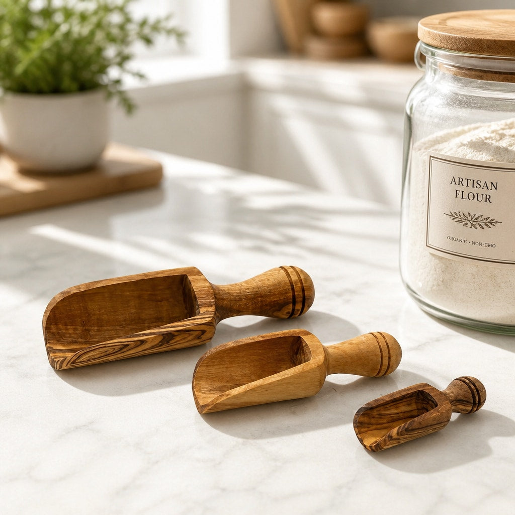 Small Olivewood Canister Scoop, Coffee Measure, Spice Server, Choose Size, SKU 1429 1430 1431