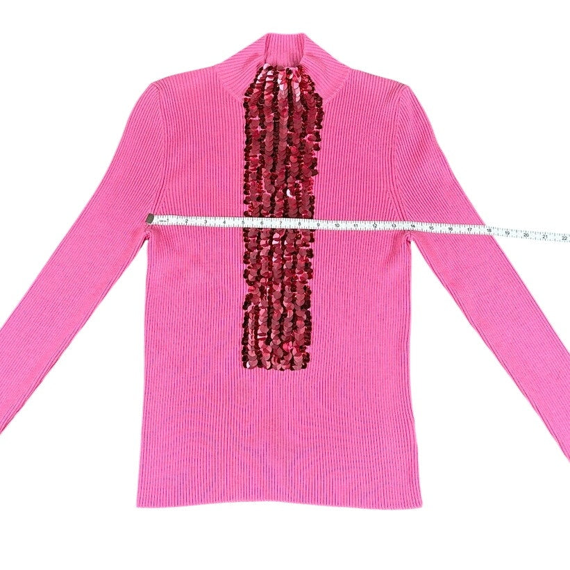 Delpozo Pink Merino Wool Sequin Sweater Size M NWT