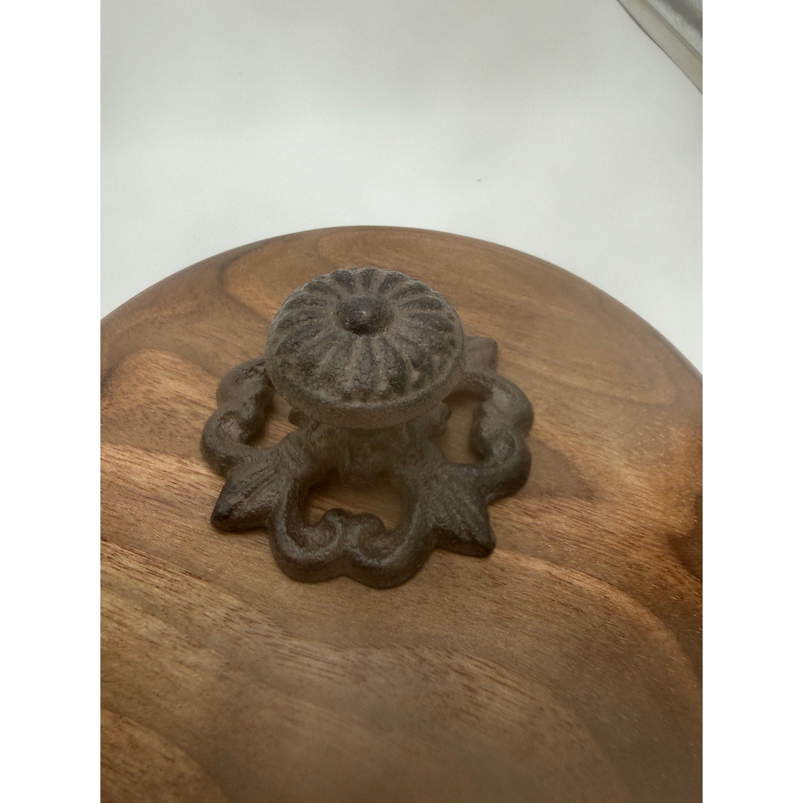 Figured Maple Turned Bowl with Lid, Walnut Top, Wrought Iron Handle, SKU 1464