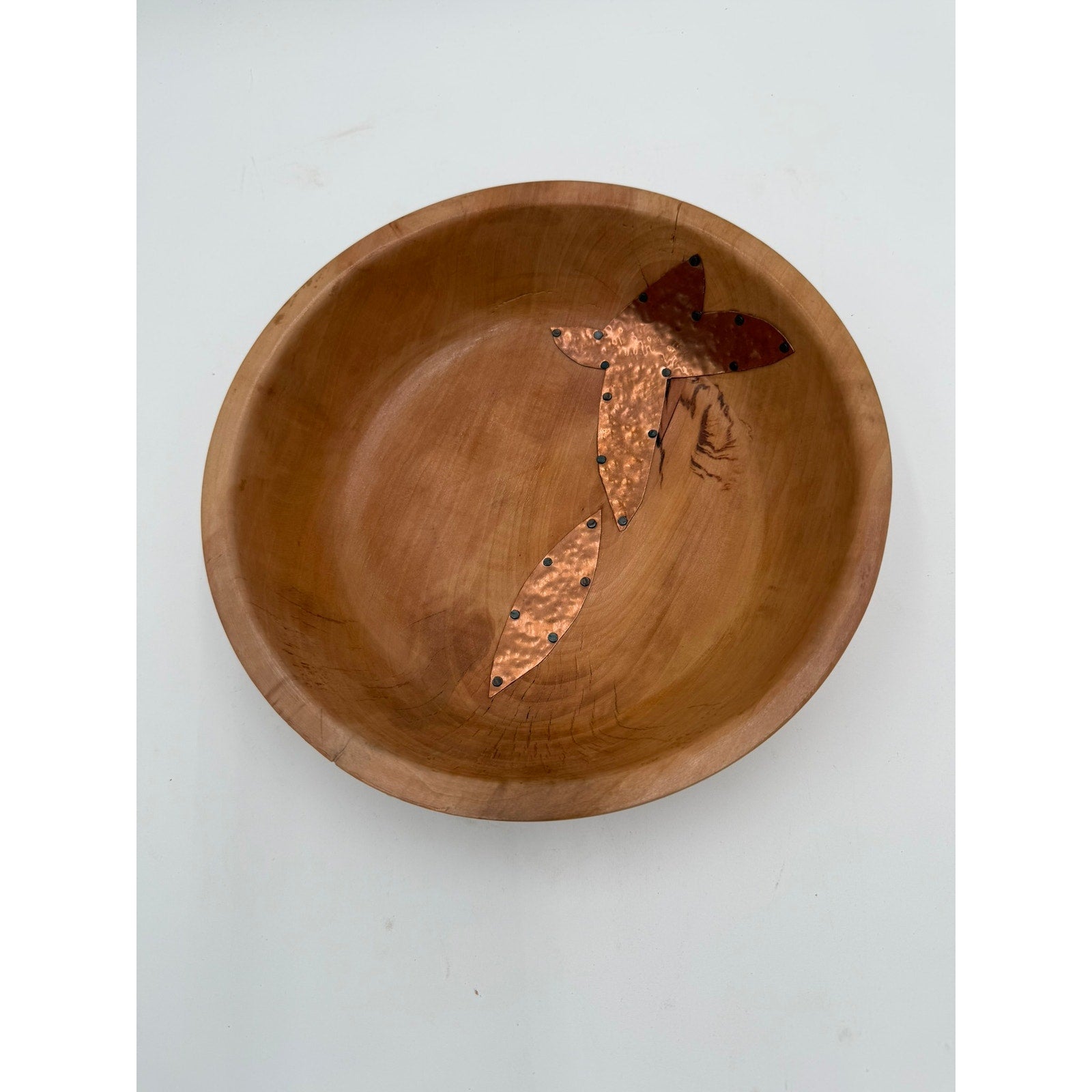 Natural Bradford Pear Centerpiece Bowl with Copper, 10 by 2.5, rustic modern decor, handmade gift idea