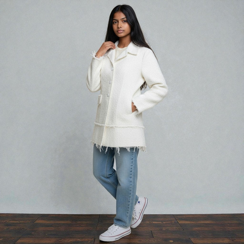 Bottega Veneta Pre-Fall 2019 Bouclé Jacket Winter White Size 48