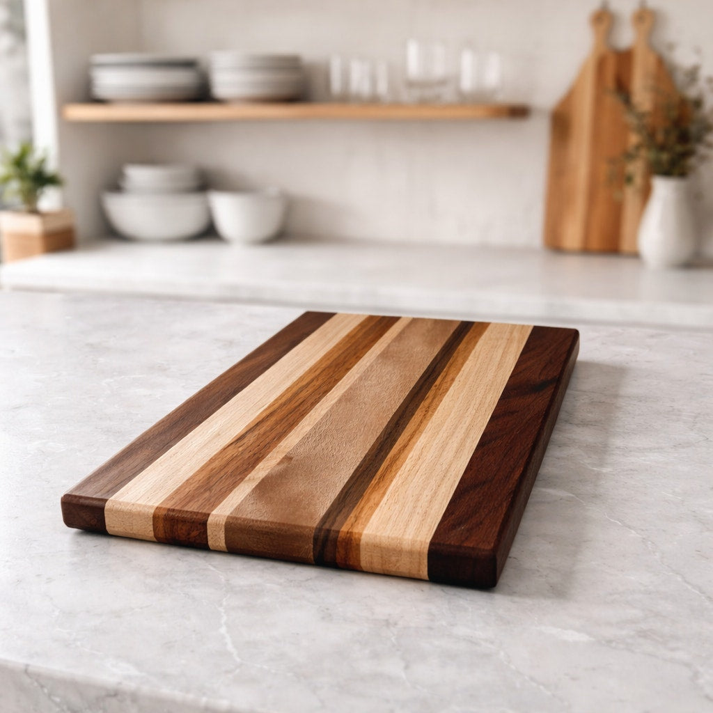 Compact Handmade Wood Cutting Board for Chefs, 11.75 x 7.5 x 1.5, edge grain, assorted hardwood mix, board oil conditioned