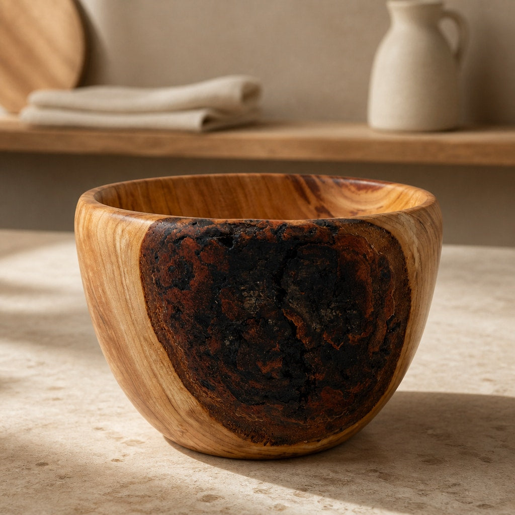 Hand Turned Cherry Wood Bowl with Live Edge, bark inclusion accent, from salvaged cherry log, 5.75" dia x 4.5" tall, hand crafted finish