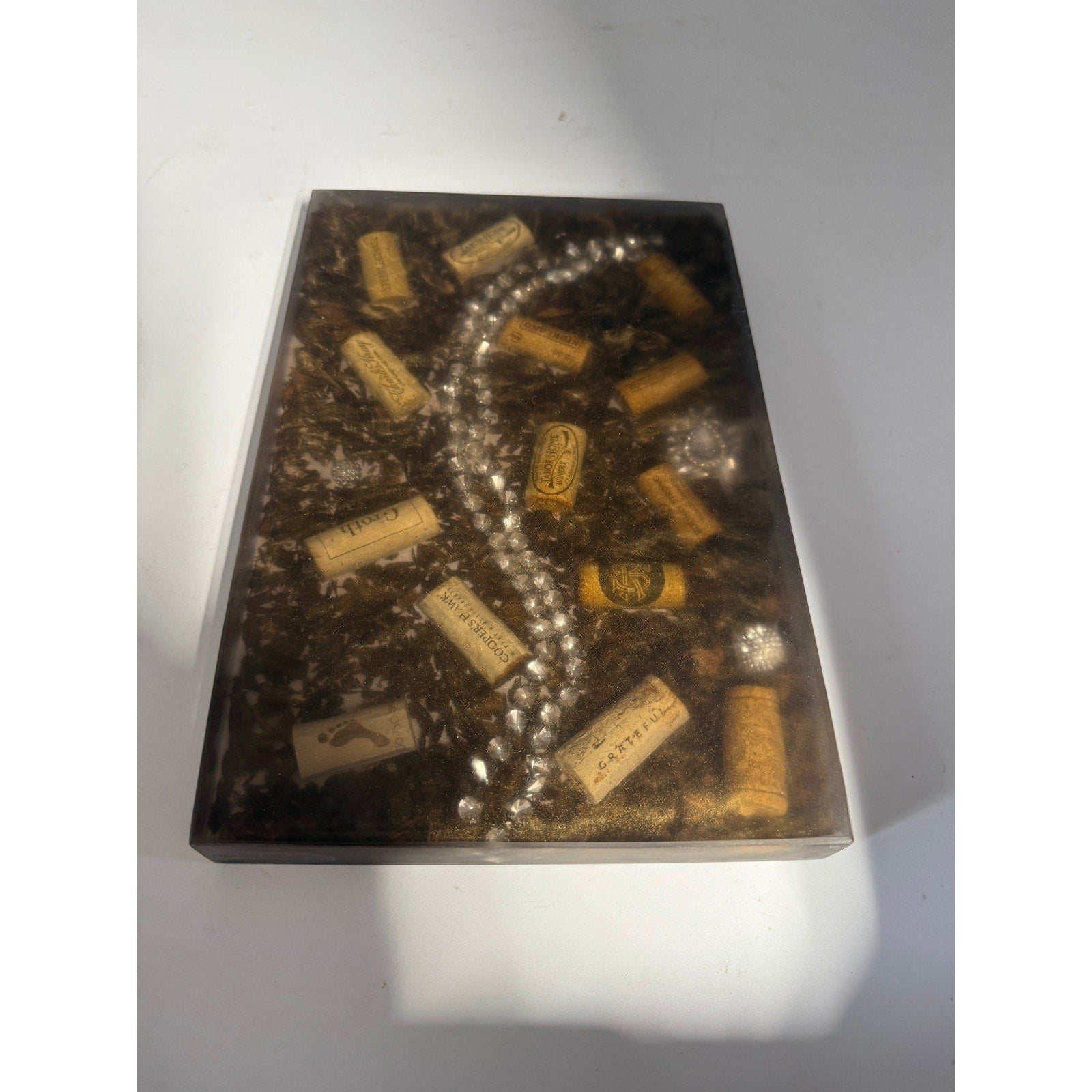 Handcrafted Epoxy Charcuterie Board, Wine Corks, Jewelry Inlay, Walnut Sawdust, SKU 1434