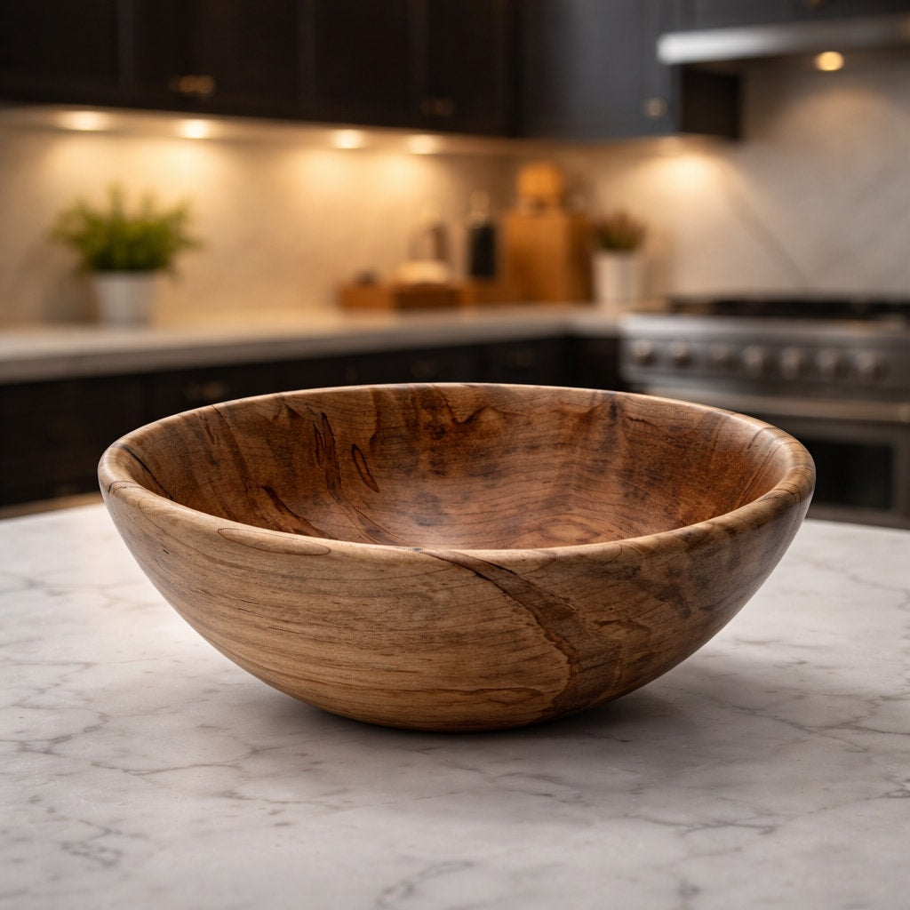 Ambrosia Maple Hand Turned Wood Bowl, 8.75 x 3.5, food safe finish, functional salad or fruit serving, decorative centerpiece