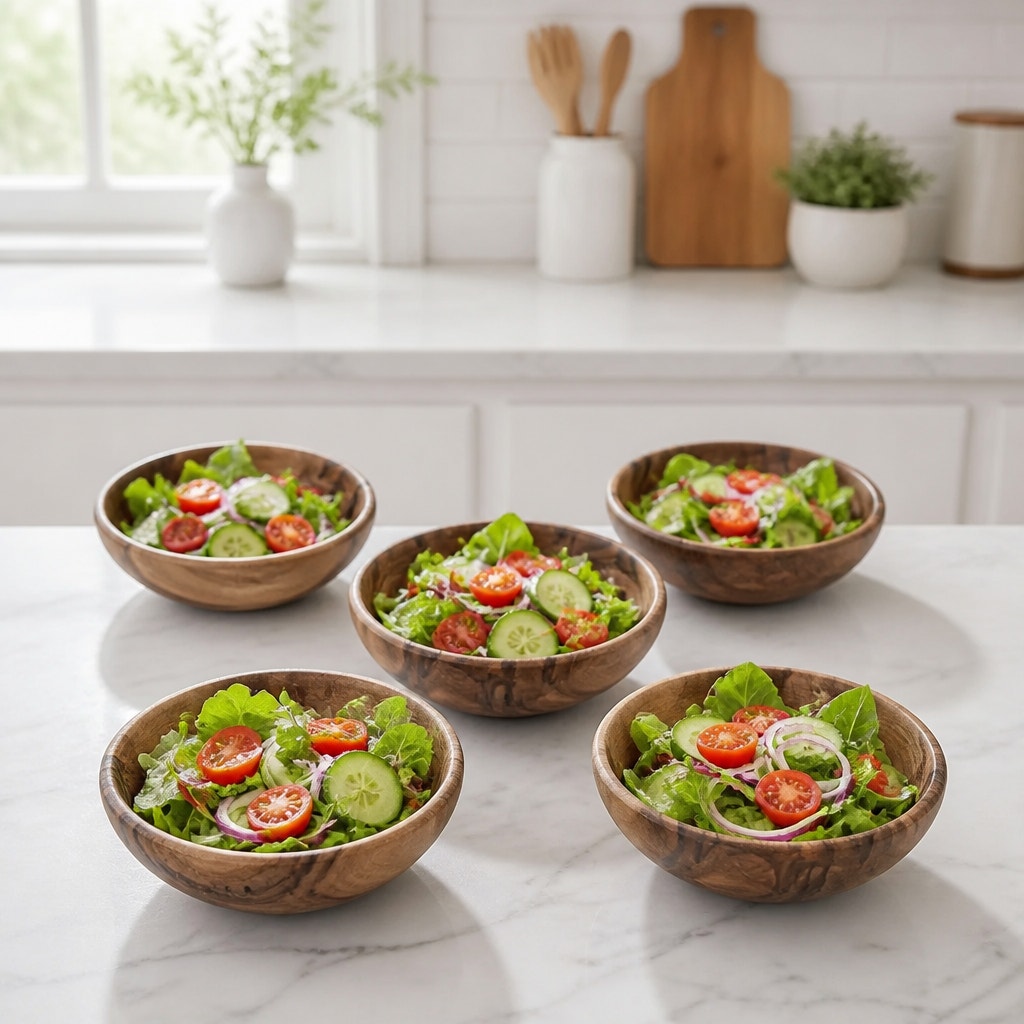 Ambrosia Maple Individual Salad Bowls, Set of 5, Handcrafted Wood, 5.25 x 1.75 Inches, SKU 1467