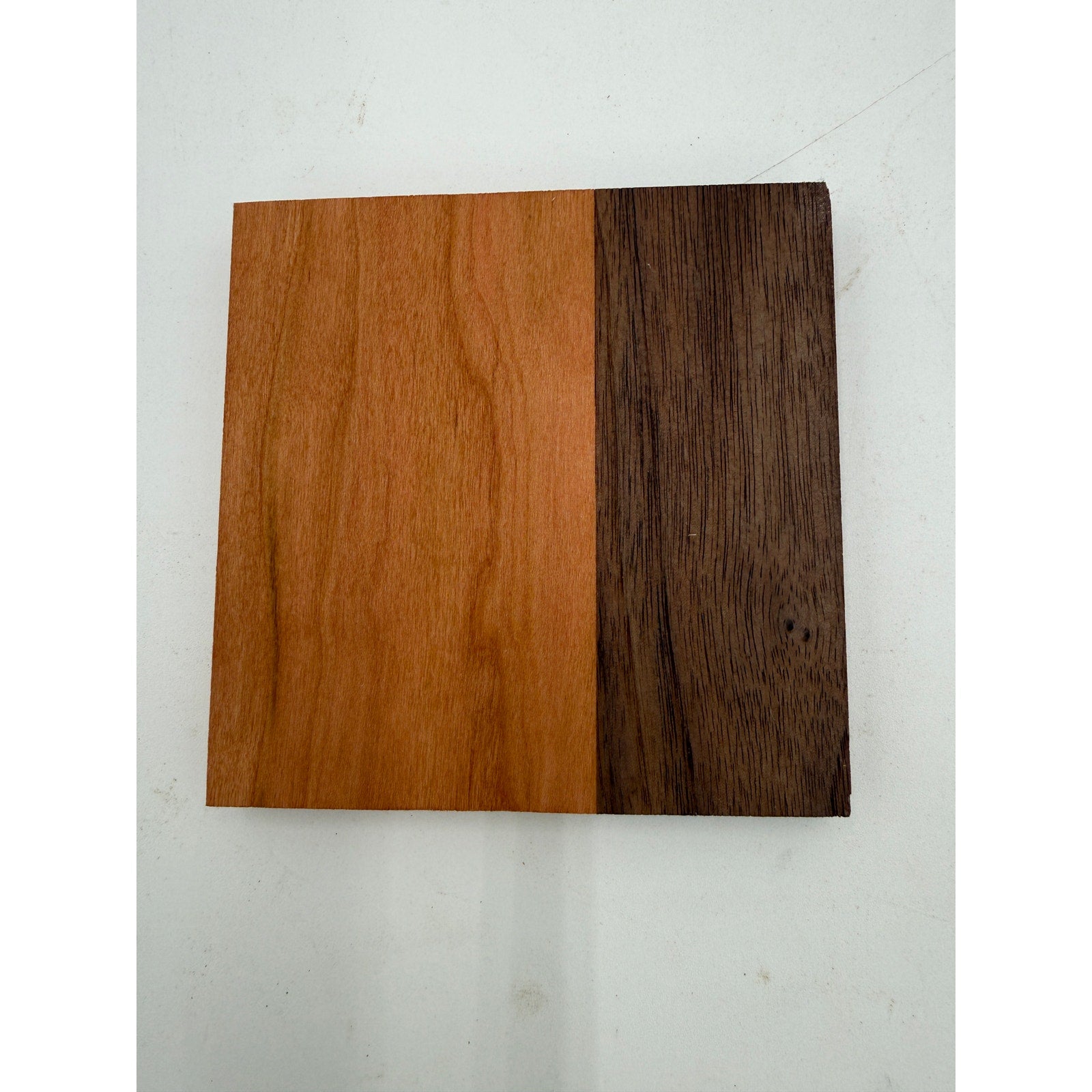Handcrafted Hardwood Coaster Set of Four, dual-wood design, optional stand, choice of patterns and woods, 4x4 or 4.25x4.25