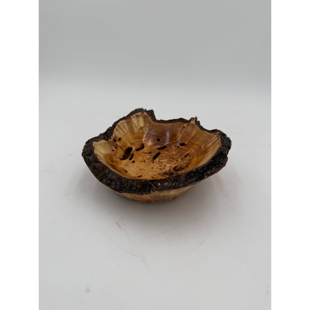 Live Edge Willow Burl Hand Turned Bowl, decorative centerpiece, 7" x 3" size, natural bark rim, handcrafted wood art