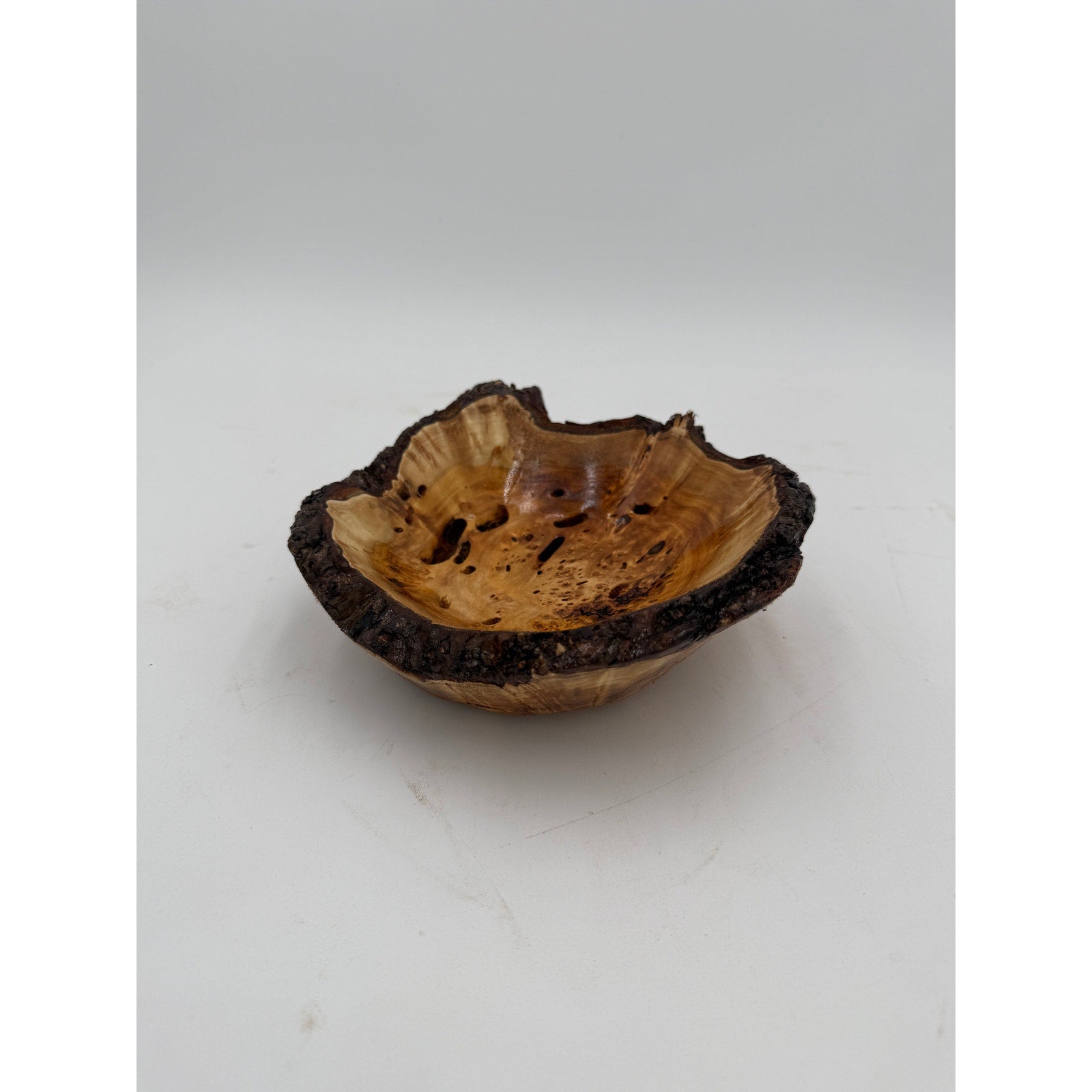 Live Edge Willow Burl Hand Turned Bowl, decorative centerpiece, 7" x 3" size, natural bark rim, handcrafted wood art