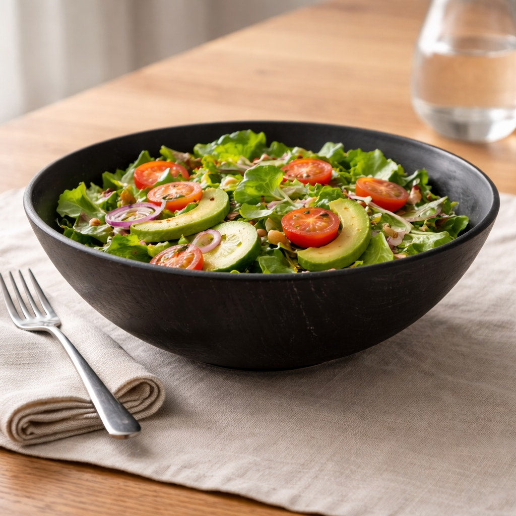 Hand Turned Black Oak Wood Bowl 9.75 x 3.25, food safe finish, handmade, decorative serving, salad or fruit