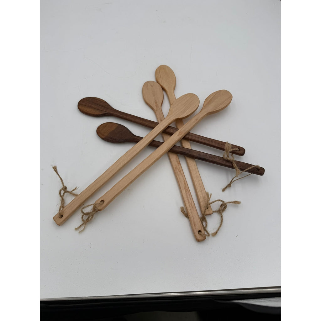 Handmade Walnut and Maple Wooden Spoons, 13–14 inch length, food safe finish, everyday cooking, stirring and serving