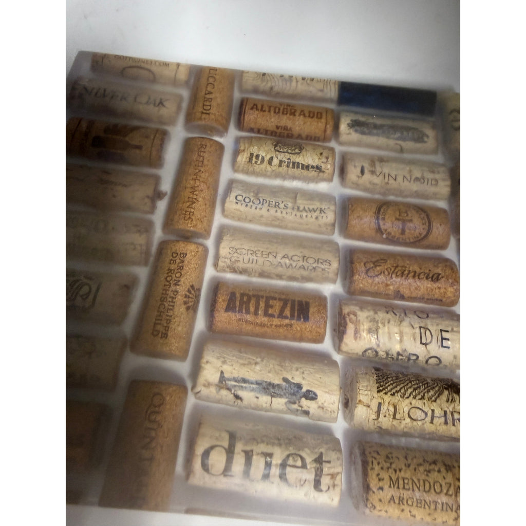 Handcrafted Wine Cork Charcuterie Board, Clear Epoxy, Compact Bar Board, SKU 1433