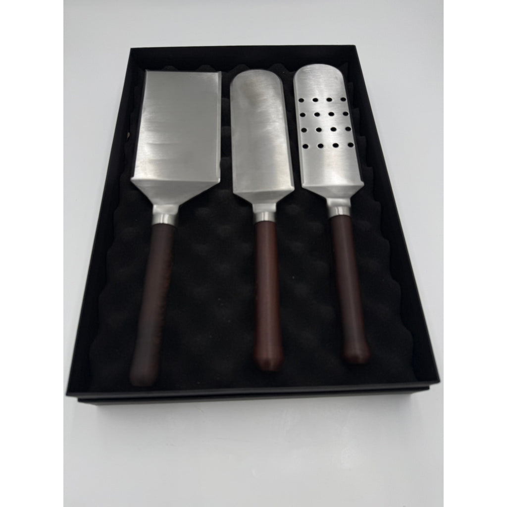 Handcrafted Griddle Spatula Set of 3, Roasted Maple Handles, Stainless Steel Blades, Gift Box