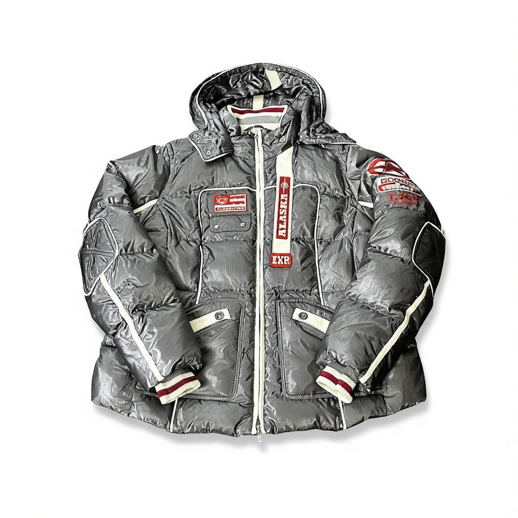 Bogner Metallic Silver Down Feather Ski Coat Size 46 Excellent