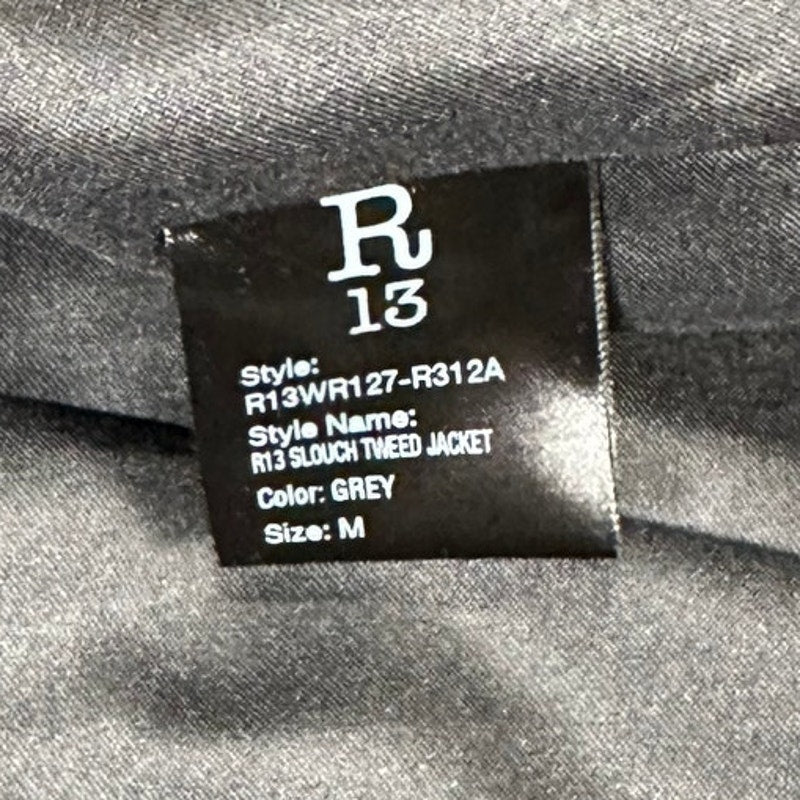 R13 Slouch Embellished Tweed Jacket Gray Oversized Size M