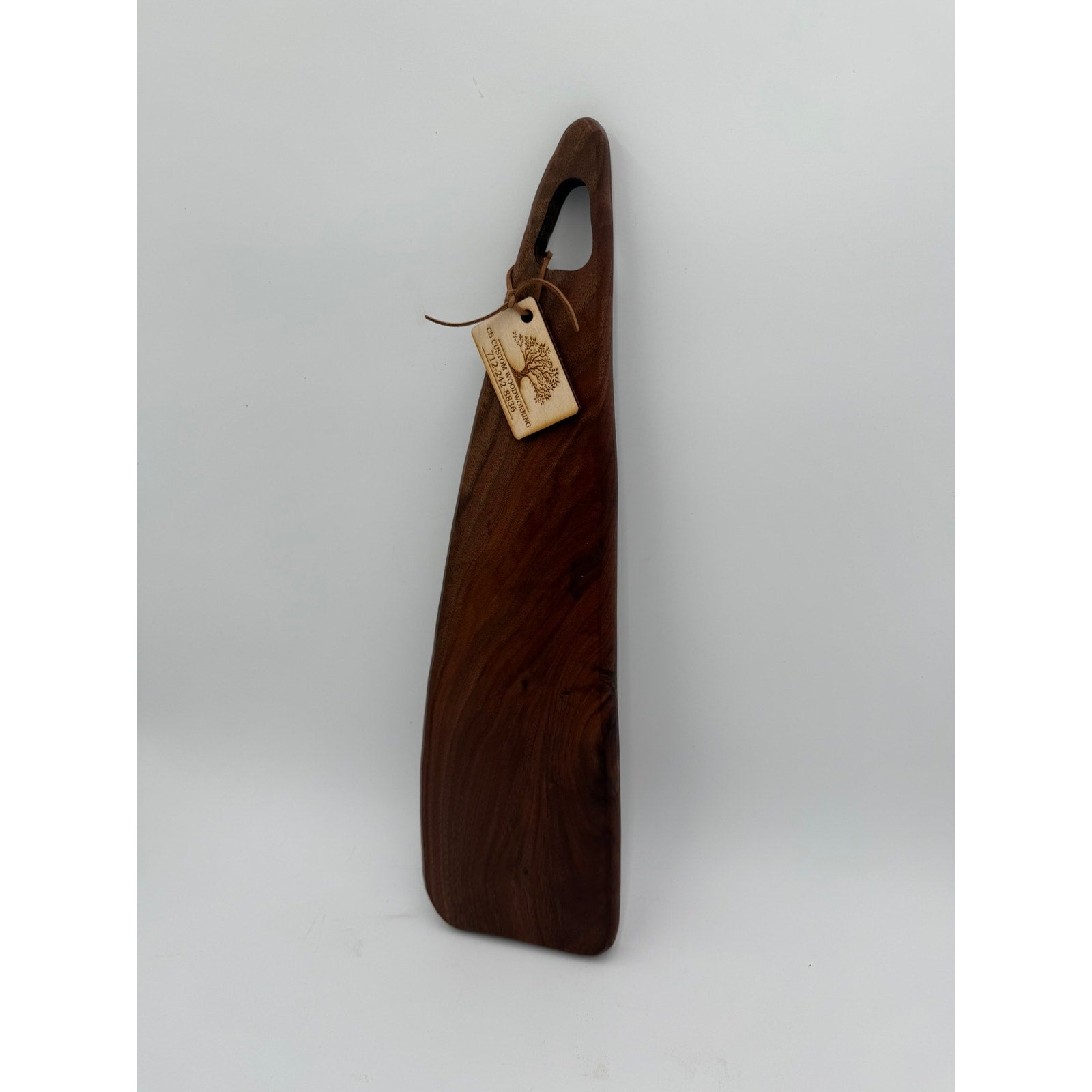 Handcrafted Walnut Charcuterie Serving Board, 19.25 x 5.25 x 1 inches, freeform silhouette with handle, food safe finish, functional and art