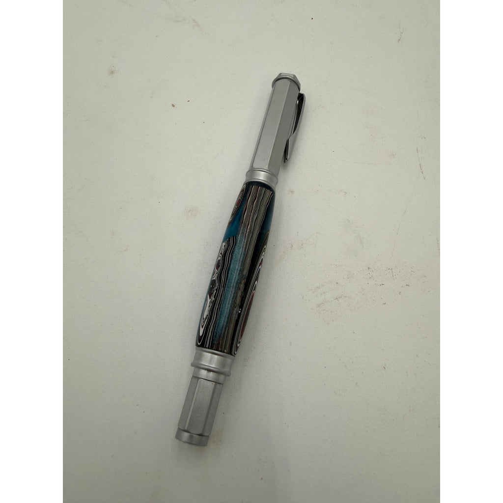 Hand Turned Fordite Rollerball Pen Gift Set, executive gift, artisan writing instrument, refillable, metal hardware, unique desk accessory