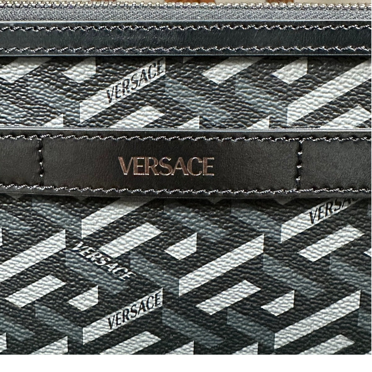 Versace La Greca Leather Messenger Bag Black Grey - New