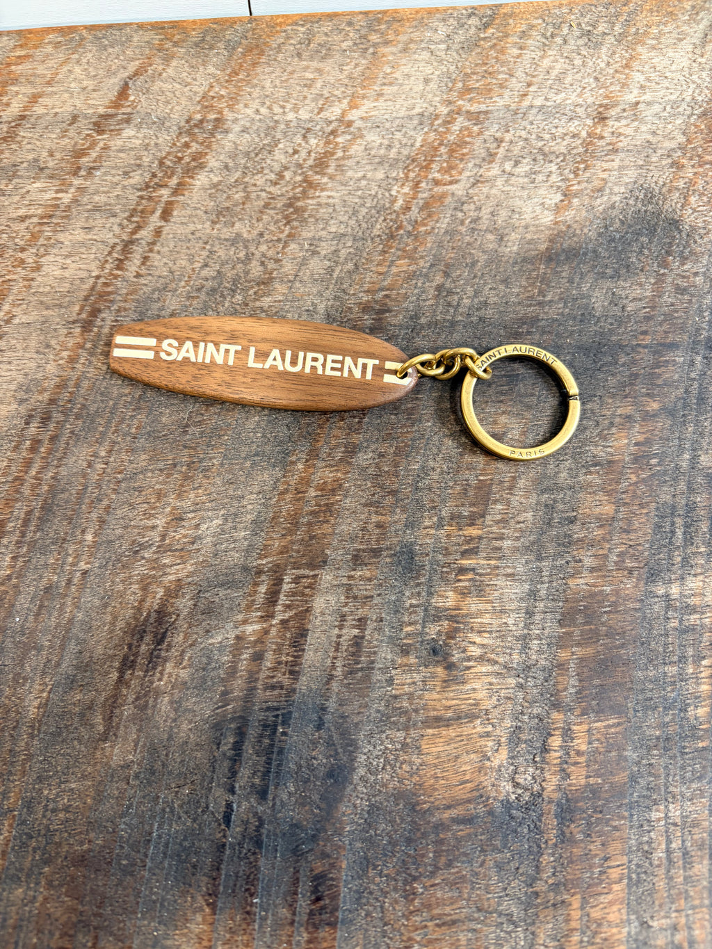 6848 - Saint Laurent Wooden Surfboard Keychain Bag Charm - New
