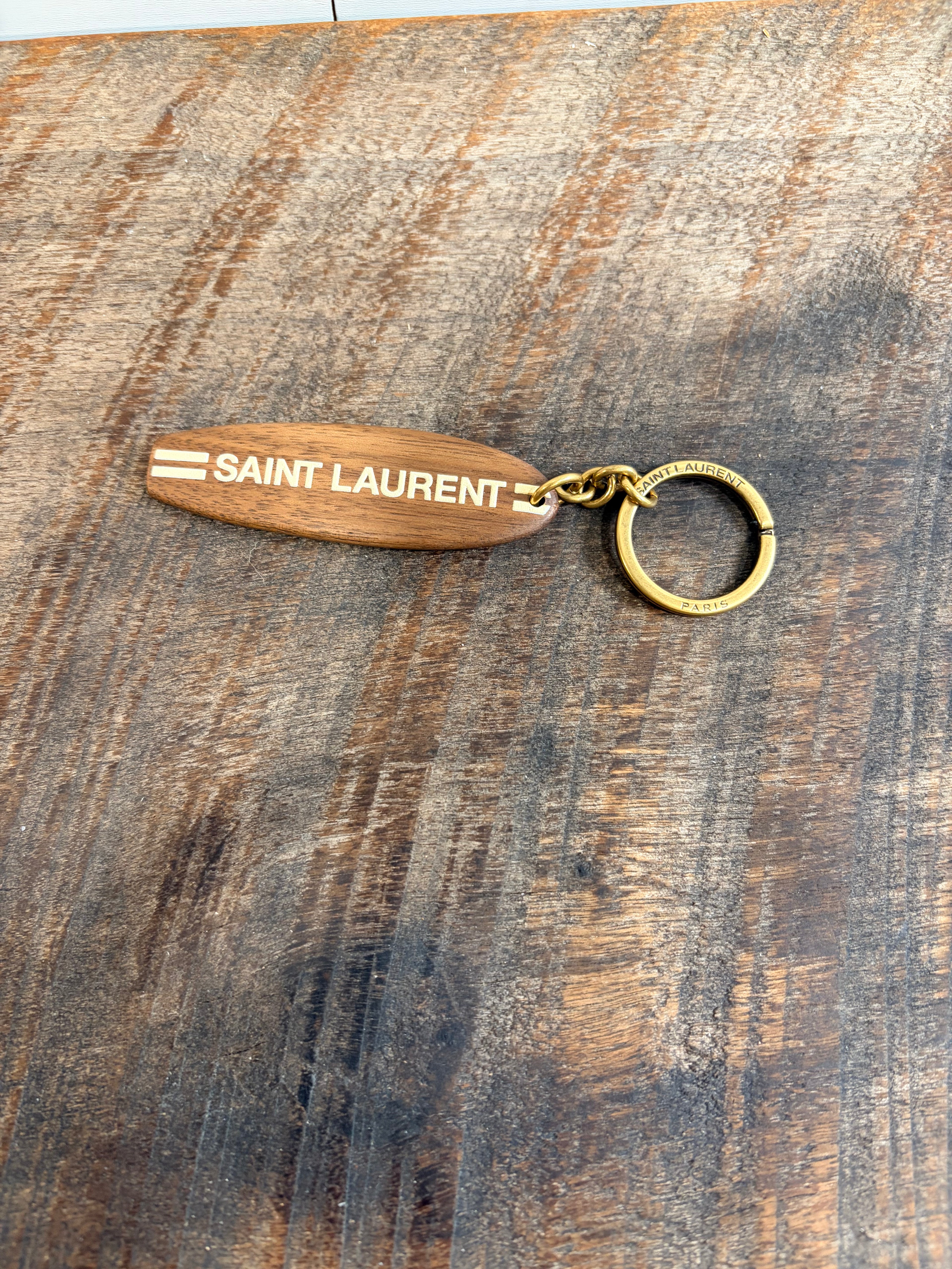 6848 - Saint Laurent Wooden Surfboard Keychain Bag Charm - New