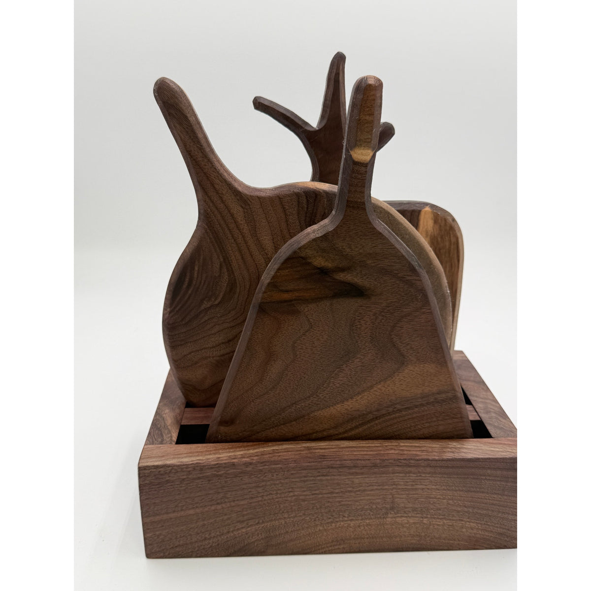 Walnut Charcuterie Board Set with Holder, Handcrafted, Three 8x11 Boards, SKU 1560