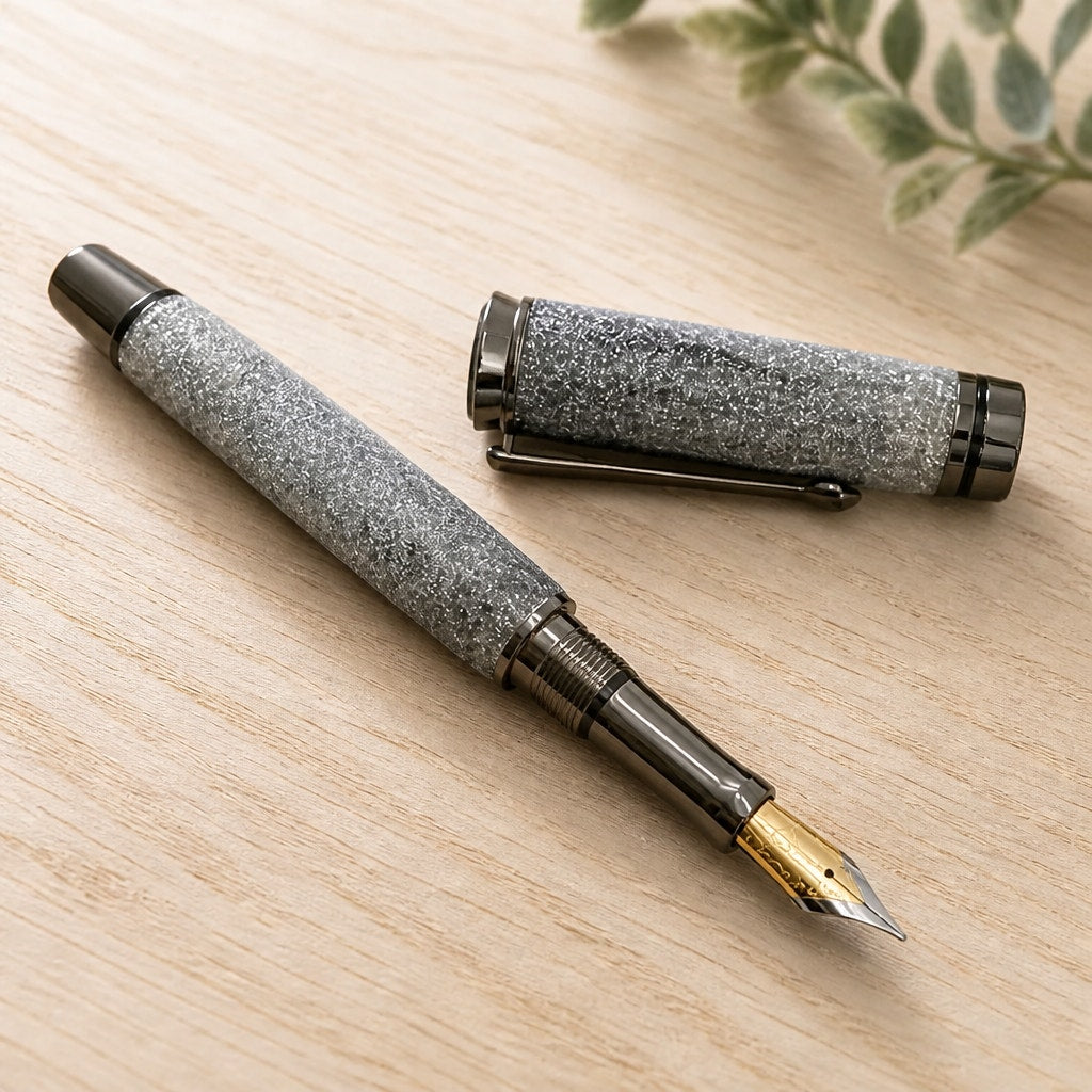 Hand Turned Cyclone Rollerball Pen, Silver Diamondcast Barrel, Gunmetal, Refillable, SKU 1436