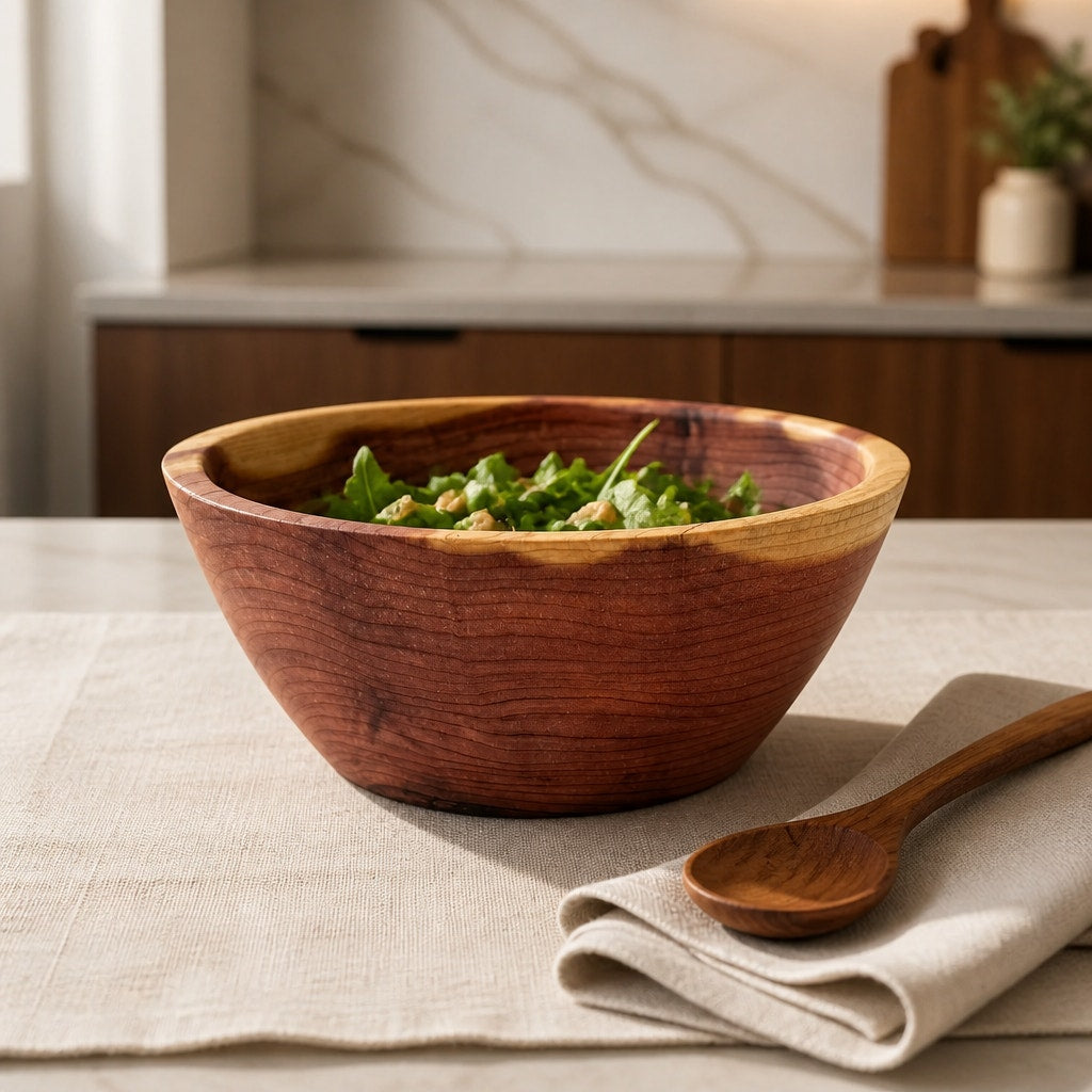 Small Handcrafted Cedar Serving Bowl 5.25 x 2, salad or snack dish, rustic kitchen decor, artisan made, smooth satin seal
