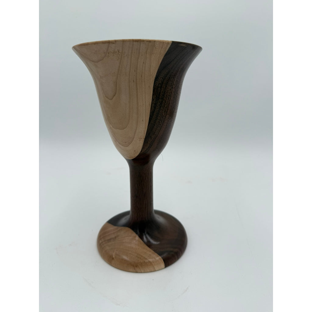 Hand Turned Walnut and Maple Wood Goblet, 9x5 size, handmade chalice, functional art, decorative accent, food safe finish