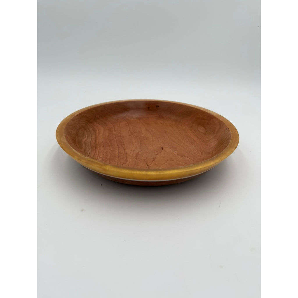 Hand Turned Wood Bowl, Cherry Hardwood, Gold Epoxy Rim, 9.75"x1.75", Functional Bowl, Decorative, Unique Piece