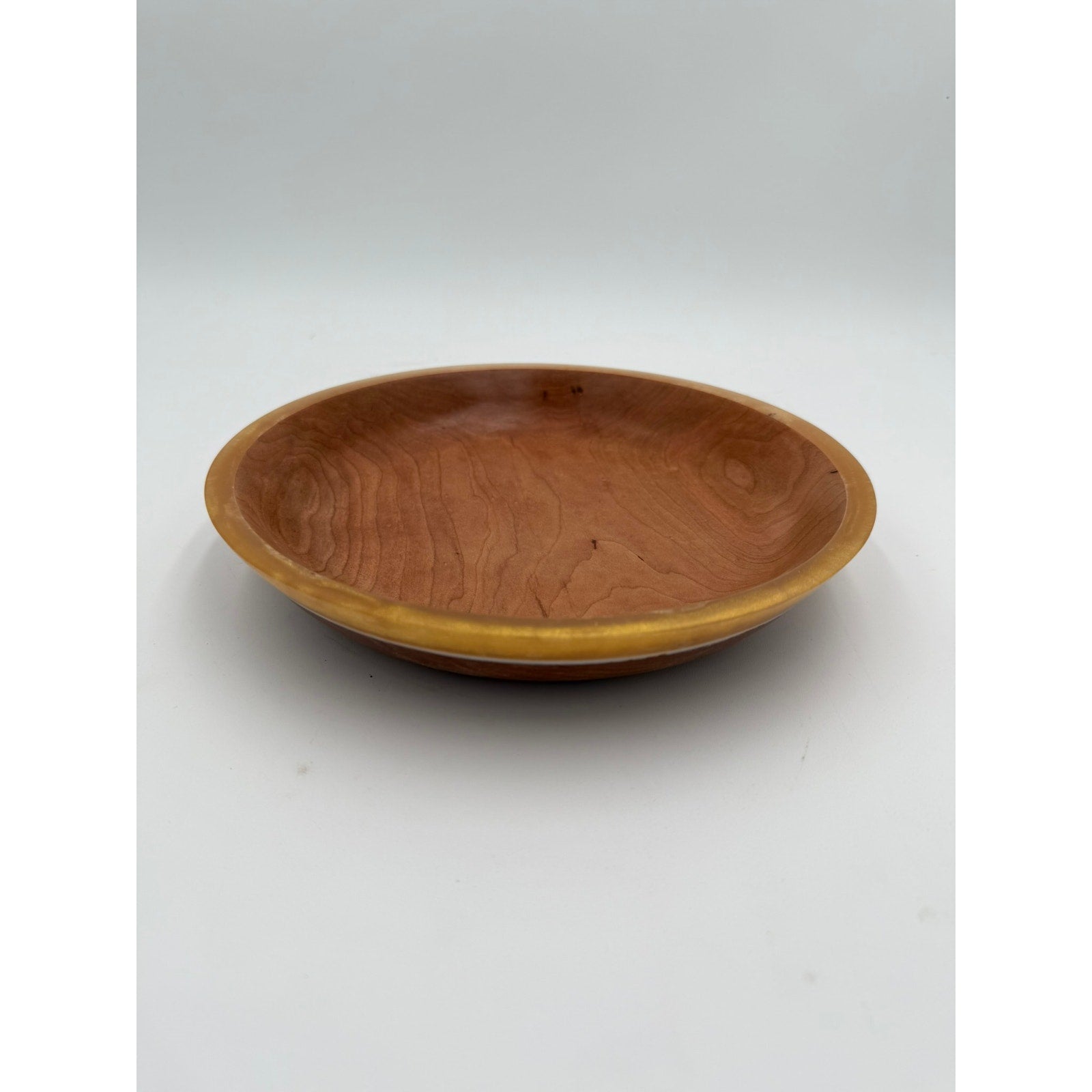 Hand Turned Wood Bowl, Cherry Hardwood, Gold Epoxy Rim, 9.75"x1.75", Functional Bowl, Decorative, Unique Piece