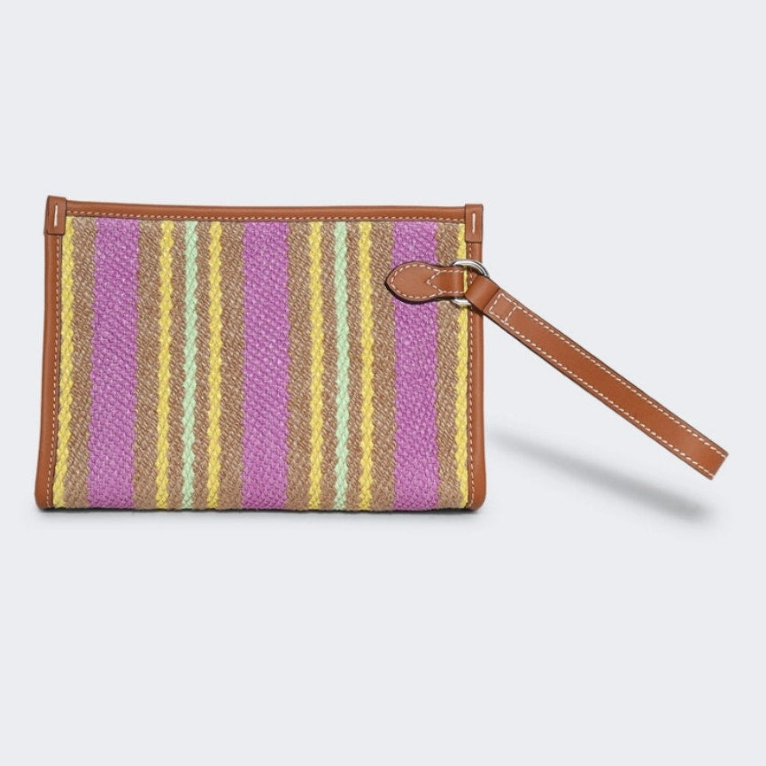 Gucci Multicolor Jute Pouch with Leather Trim NWT