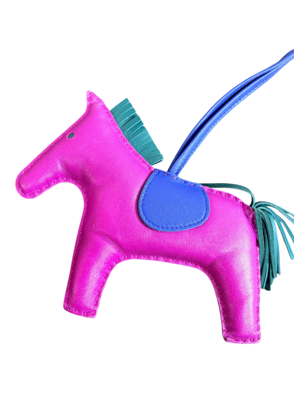 CURATED by Kira HERMES Rodeo GM bag charm in Rose Purple, Blue Electric, and Malachite Agneau Milo lambskin leather